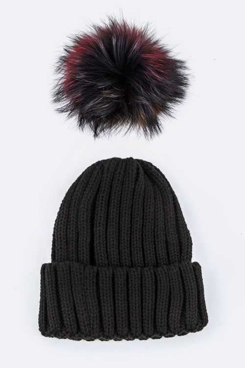 Large Fur Pom Beanie