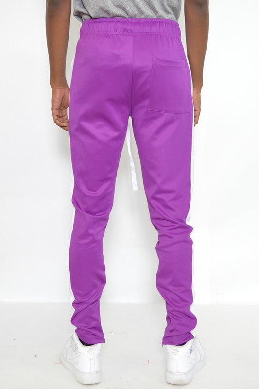 Slim Fit Single Stripe Track Pants (Purple)