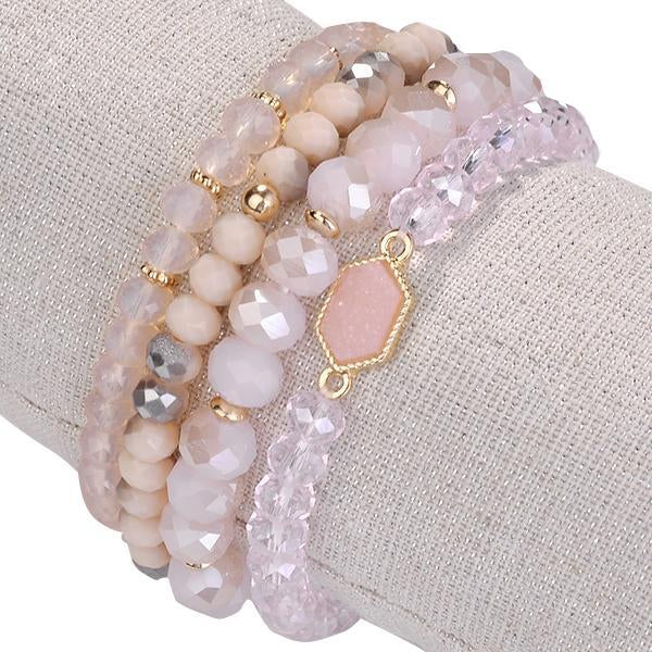 Color: PEACH ROSE - Arm Candy Natural Stone And Glass Crystal Bracelets - Scarvesnthangs