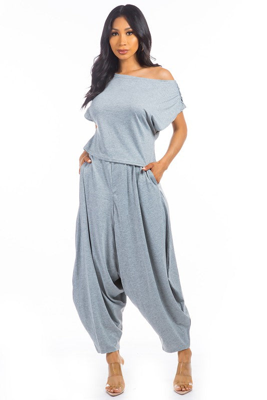 Short Sleeve Two Piece Set - Grey - Scarvesnthangs