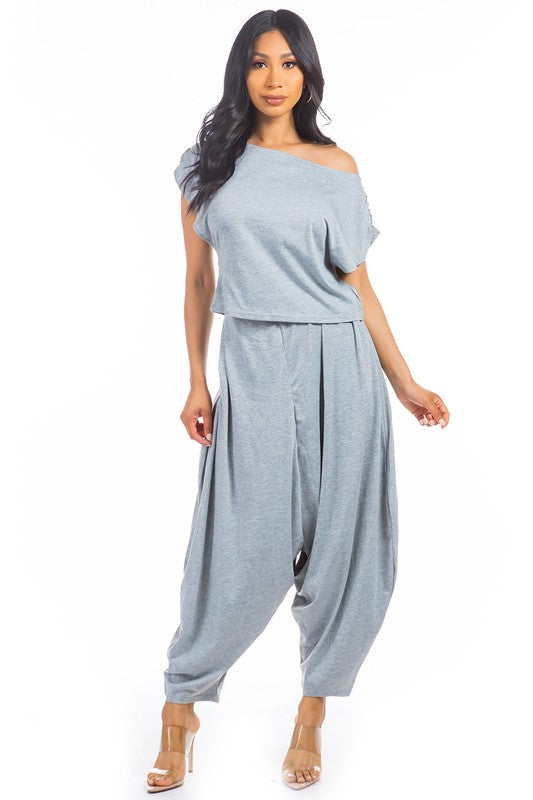 Short Sleeve Two Piece Set - Grey - Scarvesnthangs