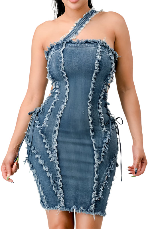Distressed Sewing Line Denim Mini Dress Flirty, Fierce & Unapologeti Scarvesnthangs Distressed Sewing Line Denim Mini Dress Flirty, Fierce & Unapologeti Scarvesnthangs