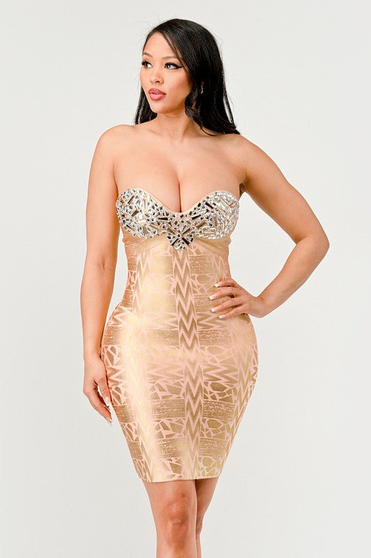 Gilded Glamour Strapless Dress - Scarvesnthangs