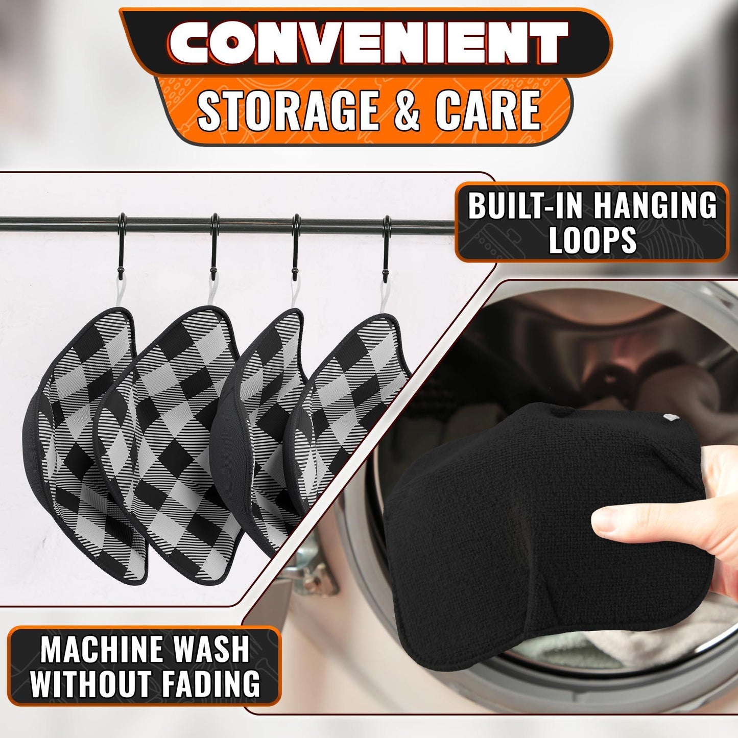 4 Piece Microwave Bowl Holder Set – 7.5 x7.5 Microwave Bowl Holders for Hot Food Black and White Checkered Fabric for Safe & Easy Handling – Machine Washable