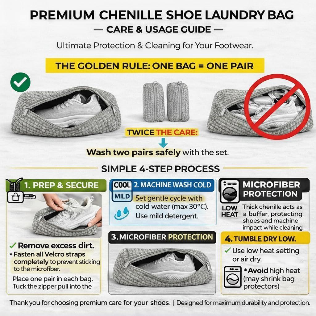 Shoe Washing Machine Bag 2 Pack for Washer & Dryer – Thick Padded Sneaker Laundry Bags with Mesh Panels & Zipper Protective Shoe Washer Bag for Running & Gym Shoes