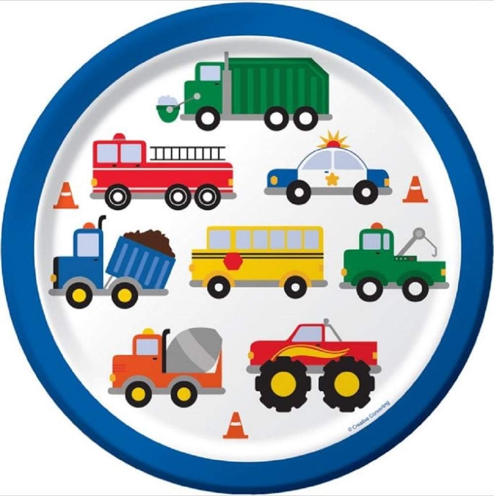 188 Piece 1st Birthday Boy Blue Traffic Jam Bundle Tableware Party Supply Set