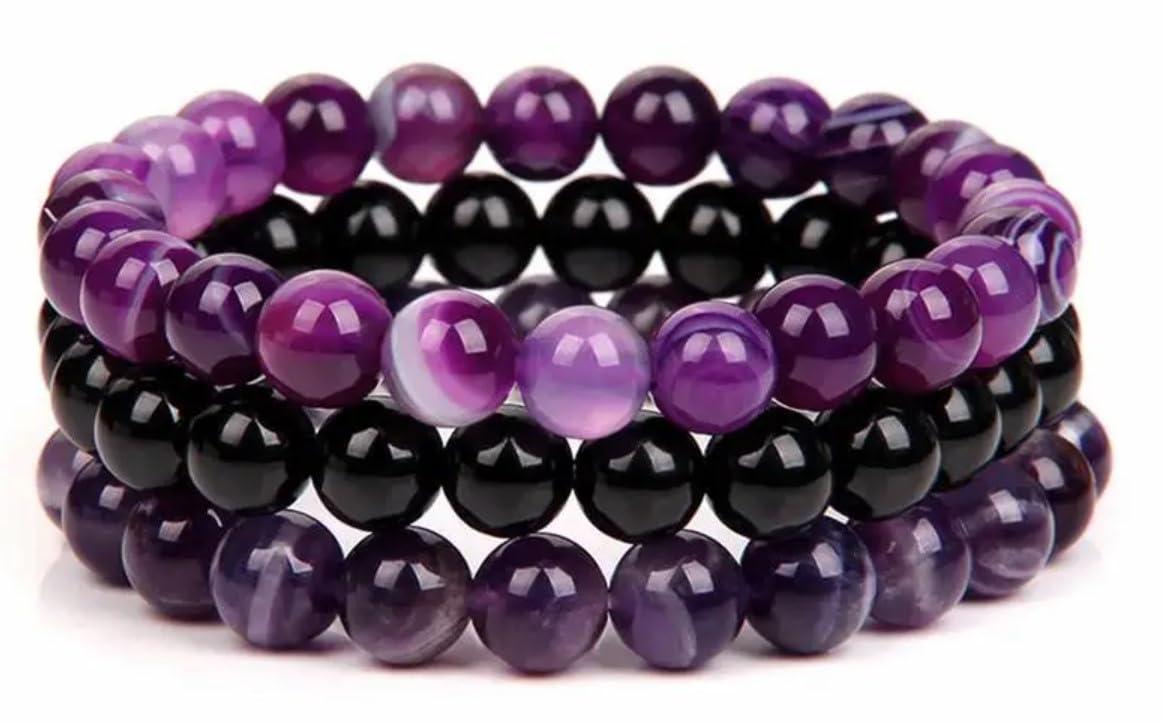 WFJ Black Obsidian Hematite Triple Protection Bracelet 10MM beads Set Blue Tiger Eye Beads Bracelets Lava Stone bracelets for Men Women