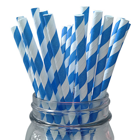 100 Count Blue and White Stripe Paper Straws Eco-Friendly Party Straws for Birthday Parties, Weddings and Family Gatherings
