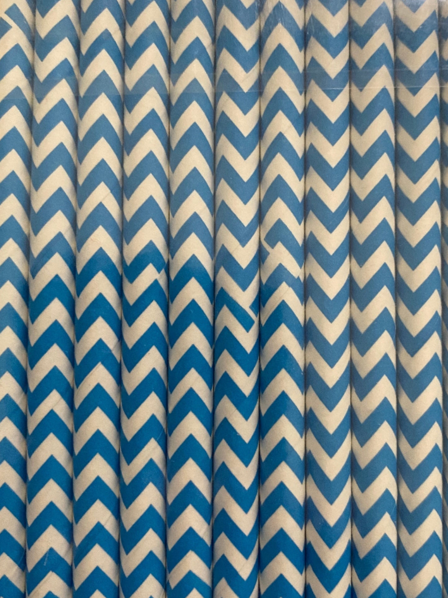 Blue Chevron Design Decorative Paper Straws – 100 Count Biodegradable & Compostable Straws – 8" Eco-Friendly Party Straws for Drinks, Coffee, Mason Jars, and Events