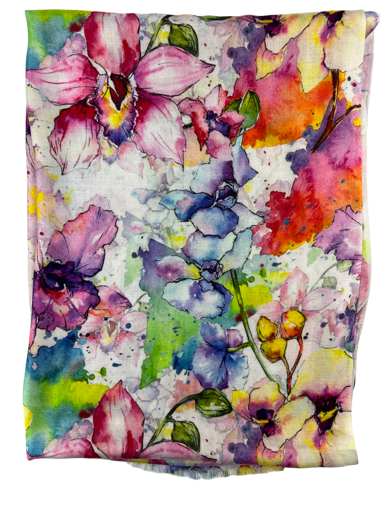 Spring Flowers Digitally Printed Abstract Watercolor Scarf-4
