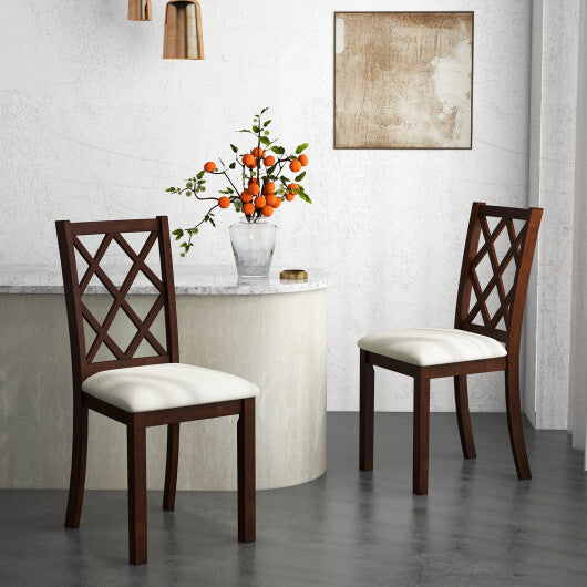 Dining Chair Set of 2 Wood Kitchen Chairs with Upholstered Seat Cushion and Rubber Wood Legs-Brown - Scarvesnthangs