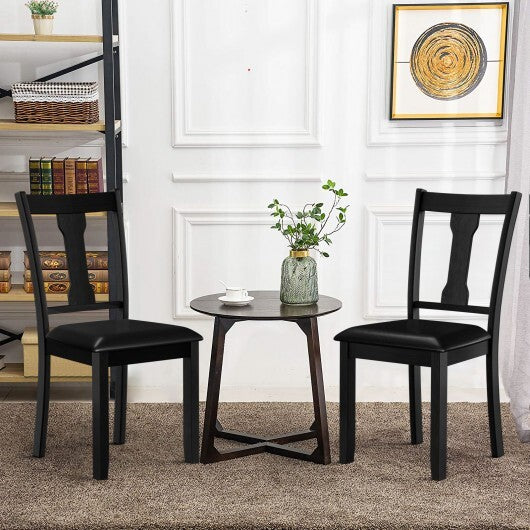 Set of 2 Dining Room Chair with Rubber Wood Frame and Upholstered Padded Seat-Black - Scarvesnthangs