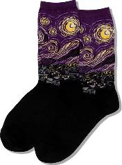 Starry Night Art Socks – Retro Autumn/Winter Style Inspired by Van Gogh (Purple)
