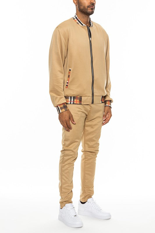 Checkered Plaid Waist Band Track Set - Scarvesnthangs