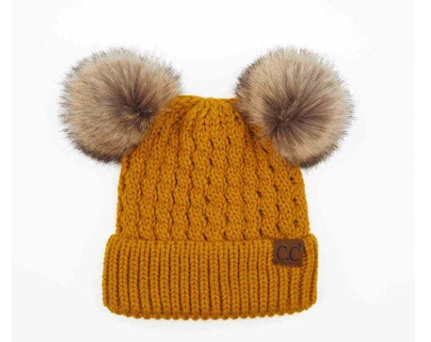 Women's C.C Beanie Solid Winter Double Pom Pom Beanie Hat (HAT2055, HAT2055-S) - Scarvesnthangs
