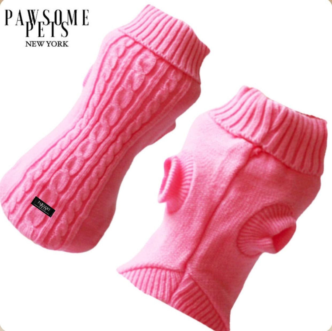 (EXTRA WARM) DOG AND CAT CABLE KNIT SWEATER - ROSE PINK-0