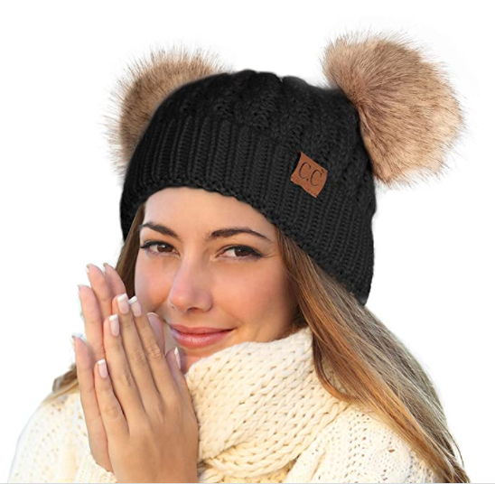 Women's C.C Beanie Solid Winter Double Pom Pom Beanie Hat (HAT2055, HAT2055-S) - Scarvesnthangs