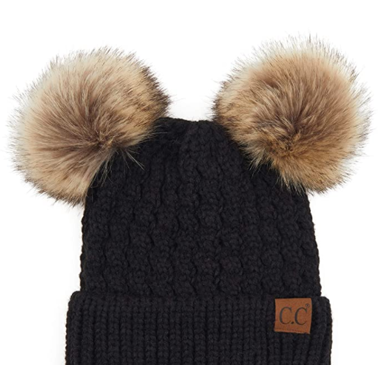 two pom pom hat
