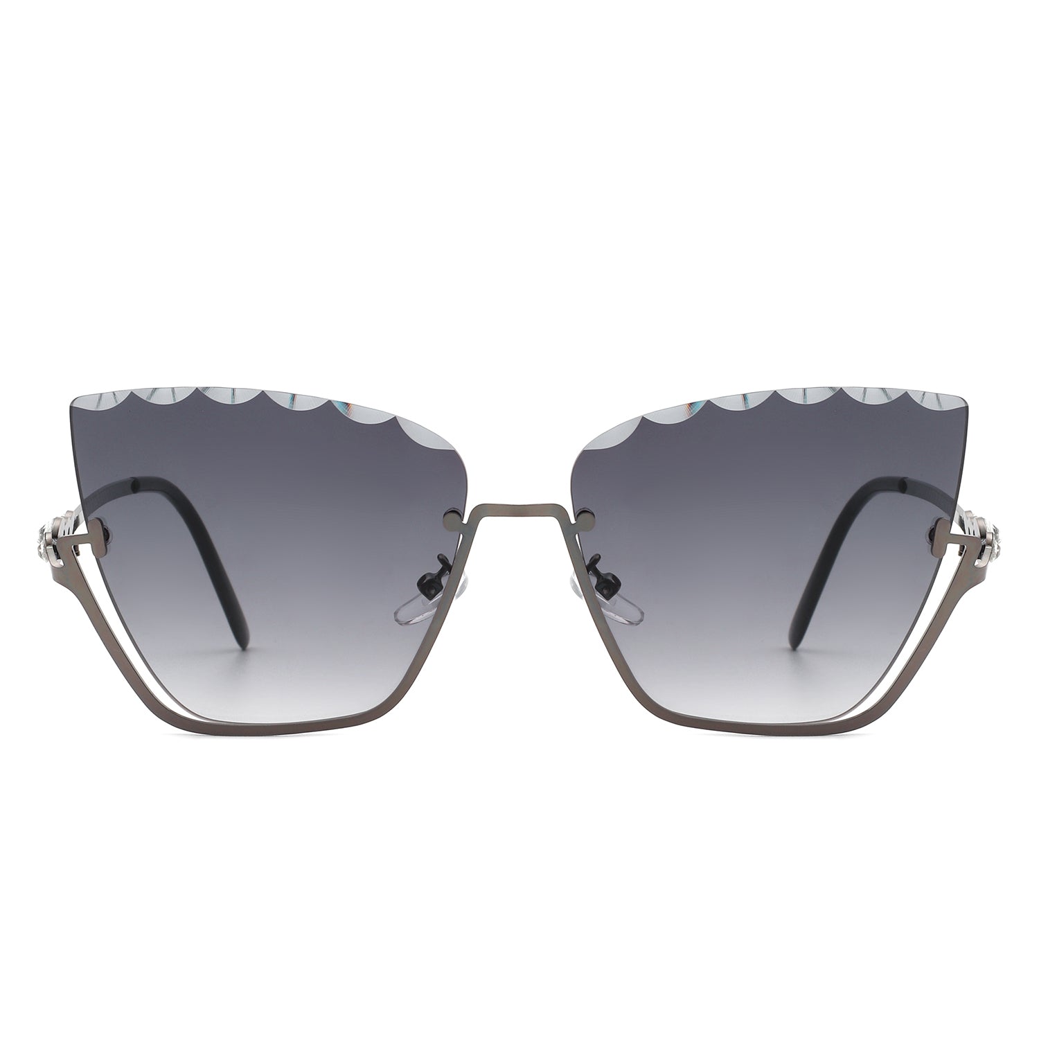 Starfire - Half Frame Square Irregular Tinted Fashion Cat Eye Sunglasses-3