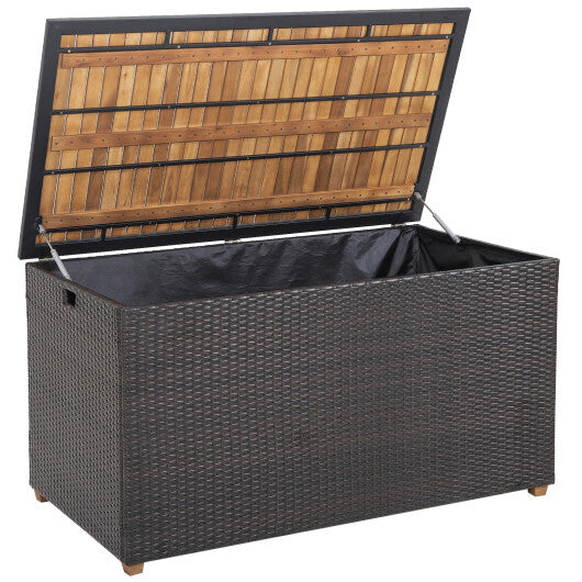 134 Gallon Rattan Storage Box with Zippered Liner and Solid Acacia Wood Top - Scarvesnthangs