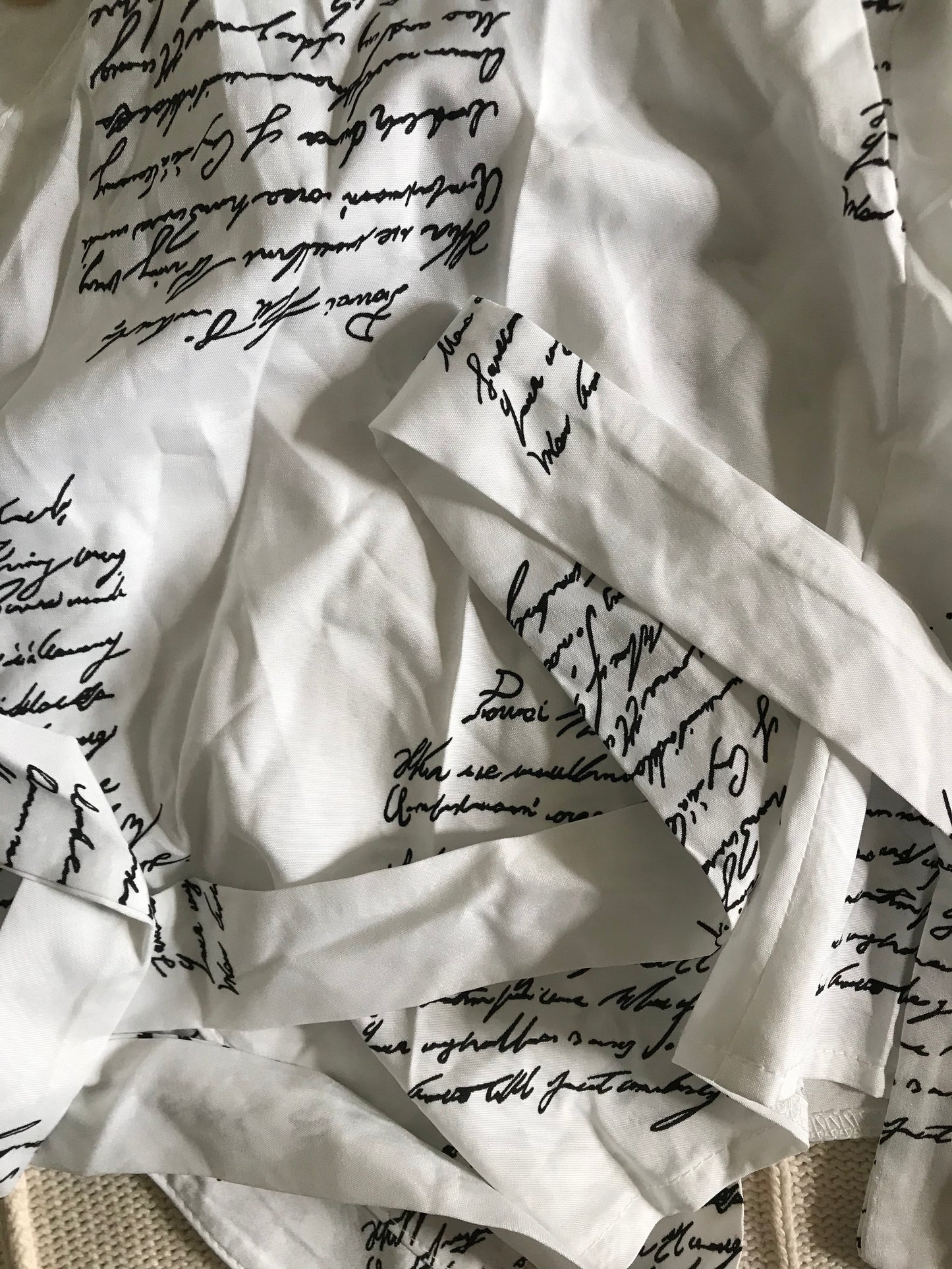 Letter Printed Wrap Long Sleeve Blouse - Scarvesnthangs