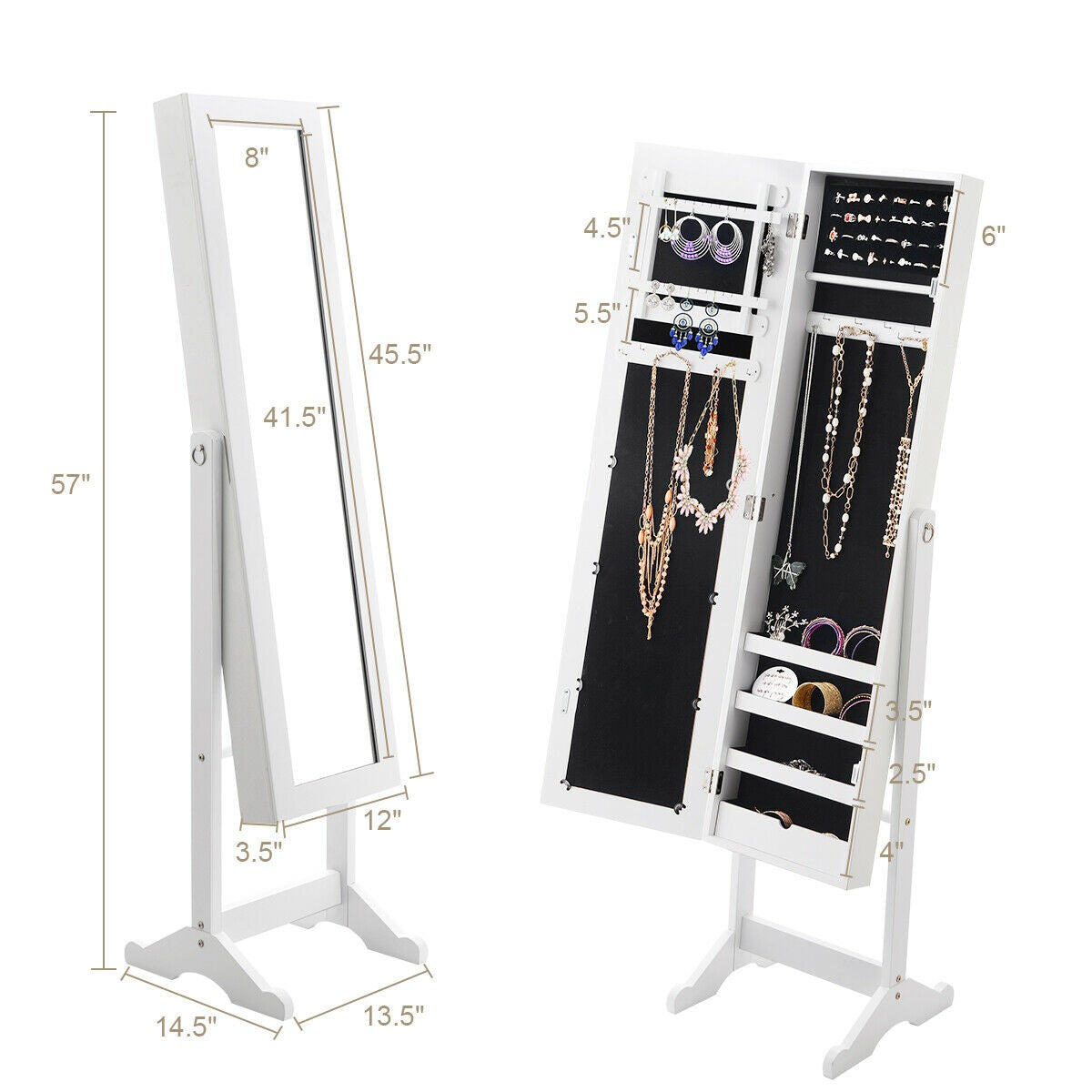 Mirrored Standing Jewelry Cabinet Storage Box - Scarvesnthangs