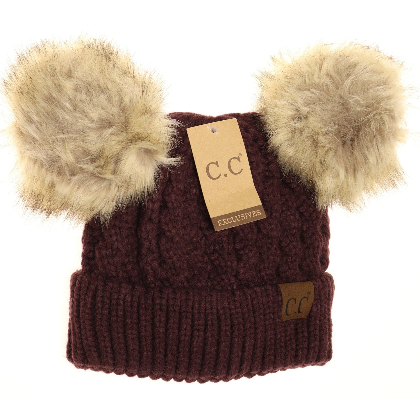 Women's C.C Beanie Solid Winter Double Pom Pom Beanie Hat (HAT2055, HAT2055-S) - Scarvesnthangs