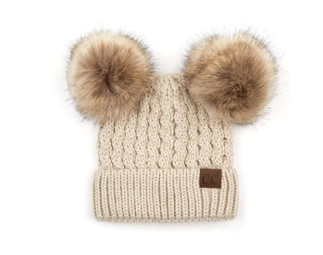 Women's C.C Beanie Solid Winter Double Pom Pom Beanie Hat (HAT2055, HAT2055-S) - Scarvesnthangs