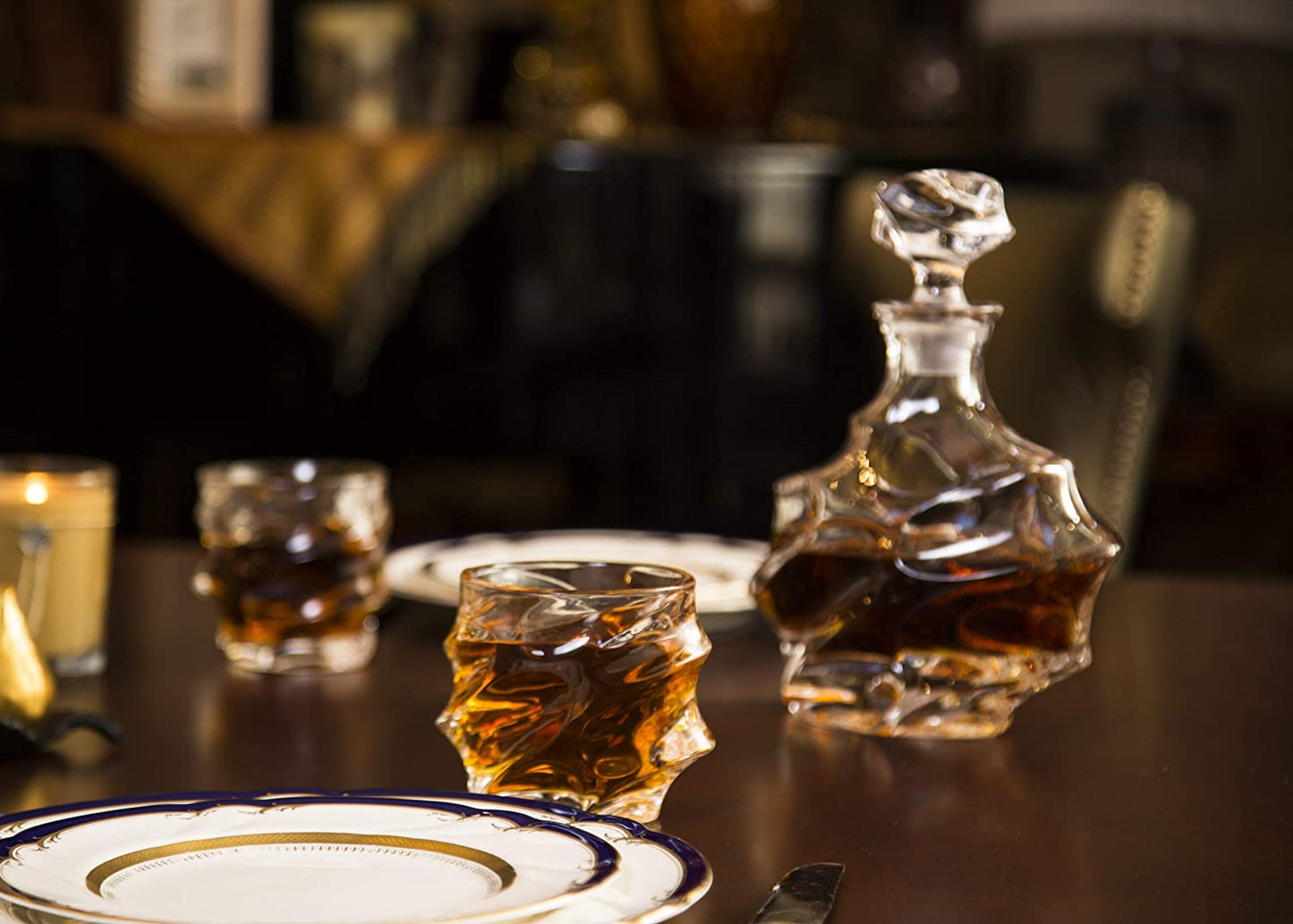 The Wine Savant Wine and Whiskey Mountain Decanter with 4 Glasses and Wood Tray 750 ML-6