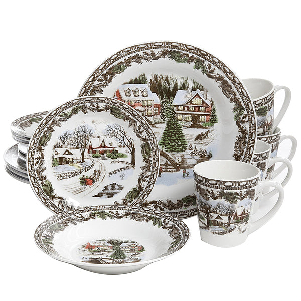 Gibson Home Christmas Toile 16 Piece Dinnerware Set - Scarvesnthangs