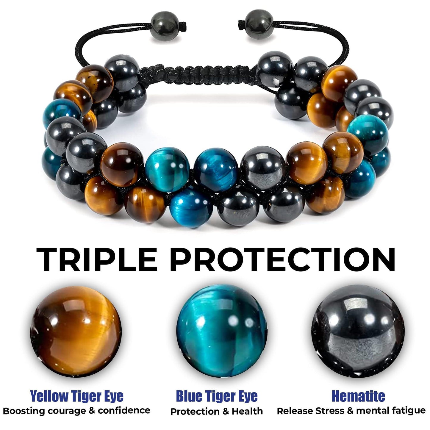 Black Obsidian Hematite Triple Protection Bracelet Blue Tiger Eye Beads Bracelets Lava Stone bracelets for Men and Women
