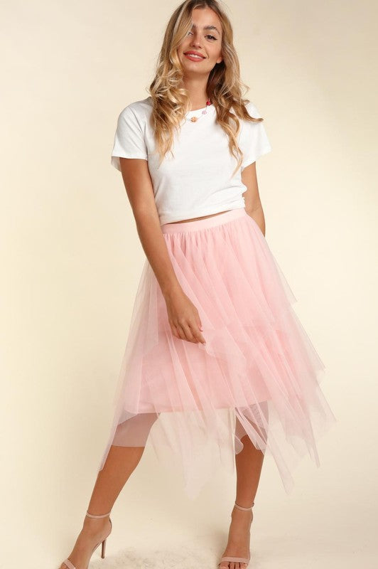 Plus Size Asymmetric Tiered Tulle Skirt with Lining