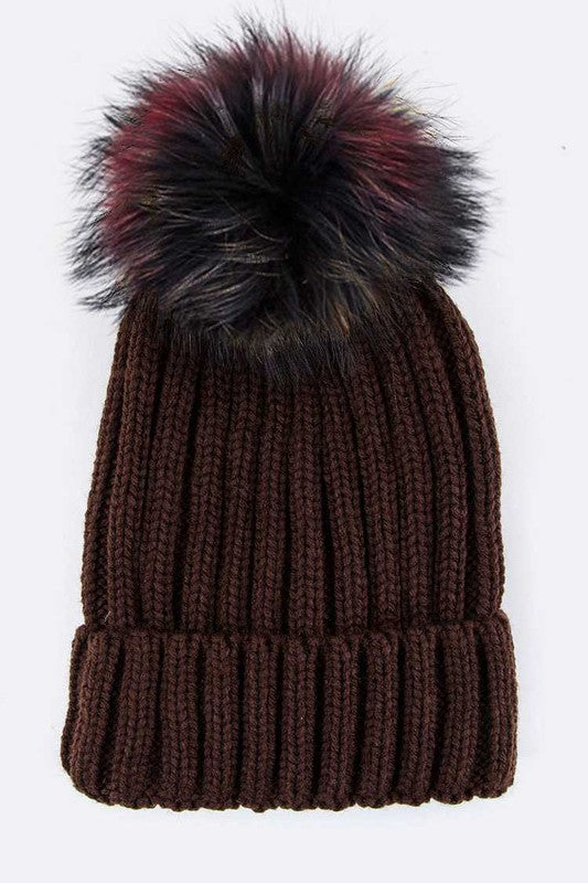 Large Fur Pom Beanie