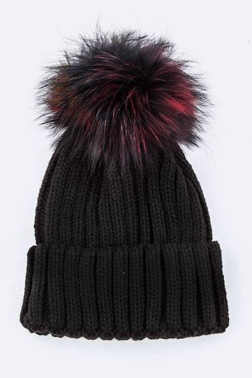 Large Fur Pom Beanie