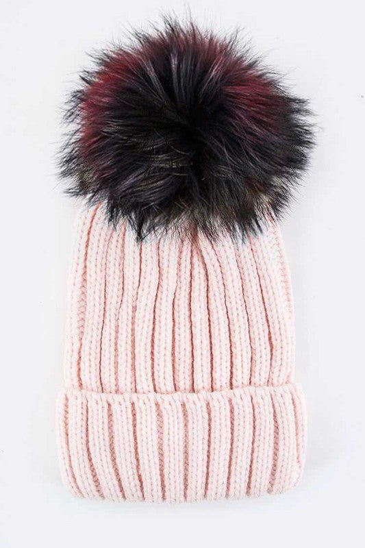 Large Fur Pom Beanie