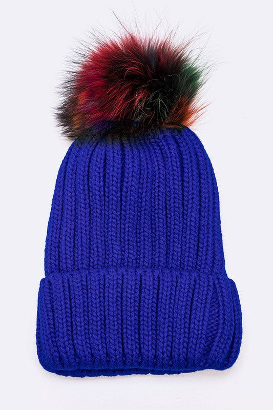 Large Fur Pom Beanie