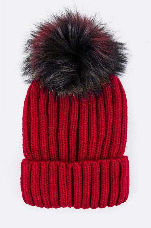 Large Fur Pom Beanie