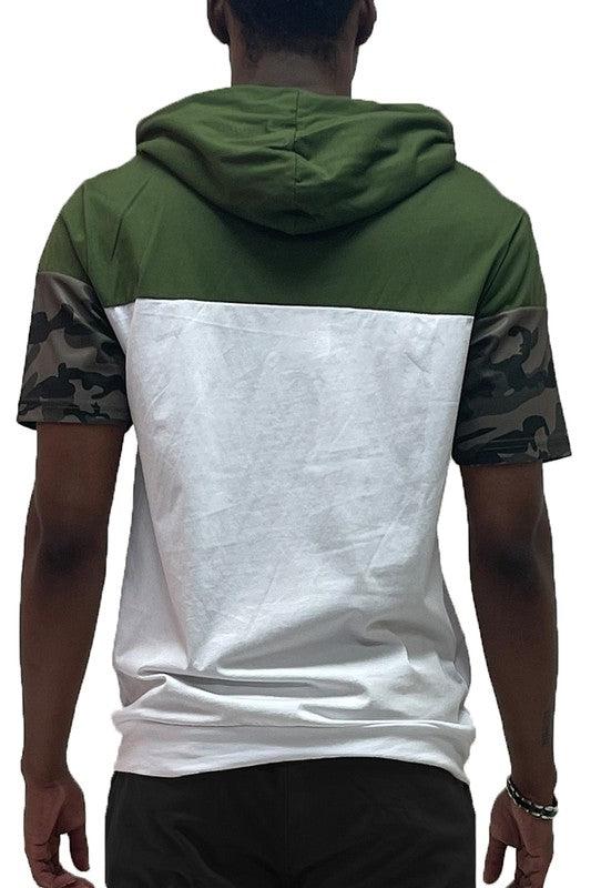 Camo and Solid Design Block Hooded Shirt - Scarvesnthangs