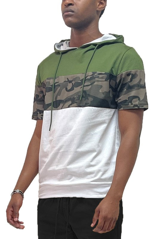 Camo and Solid Design Block Hooded Shirt - Scarvesnthangs