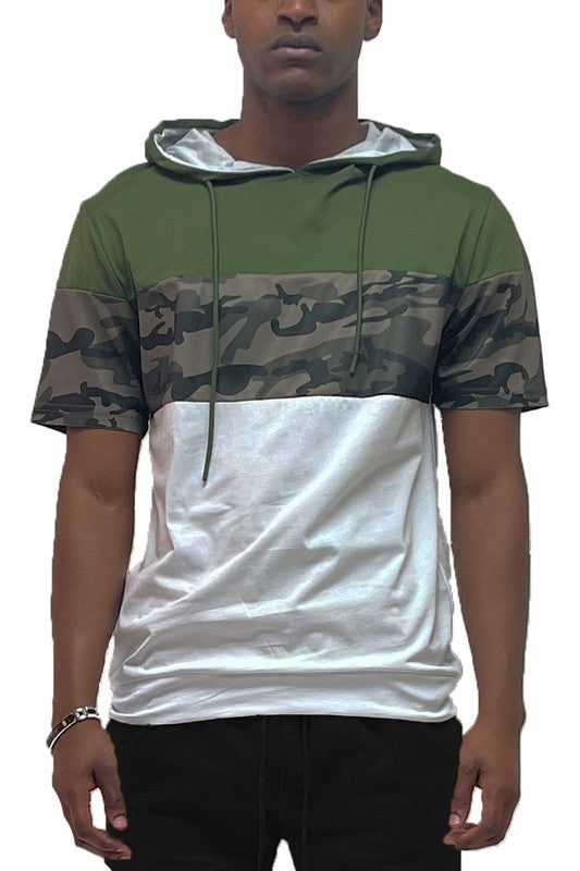 Camo and Solid Design Block Hooded Shirt - Scarvesnthangs