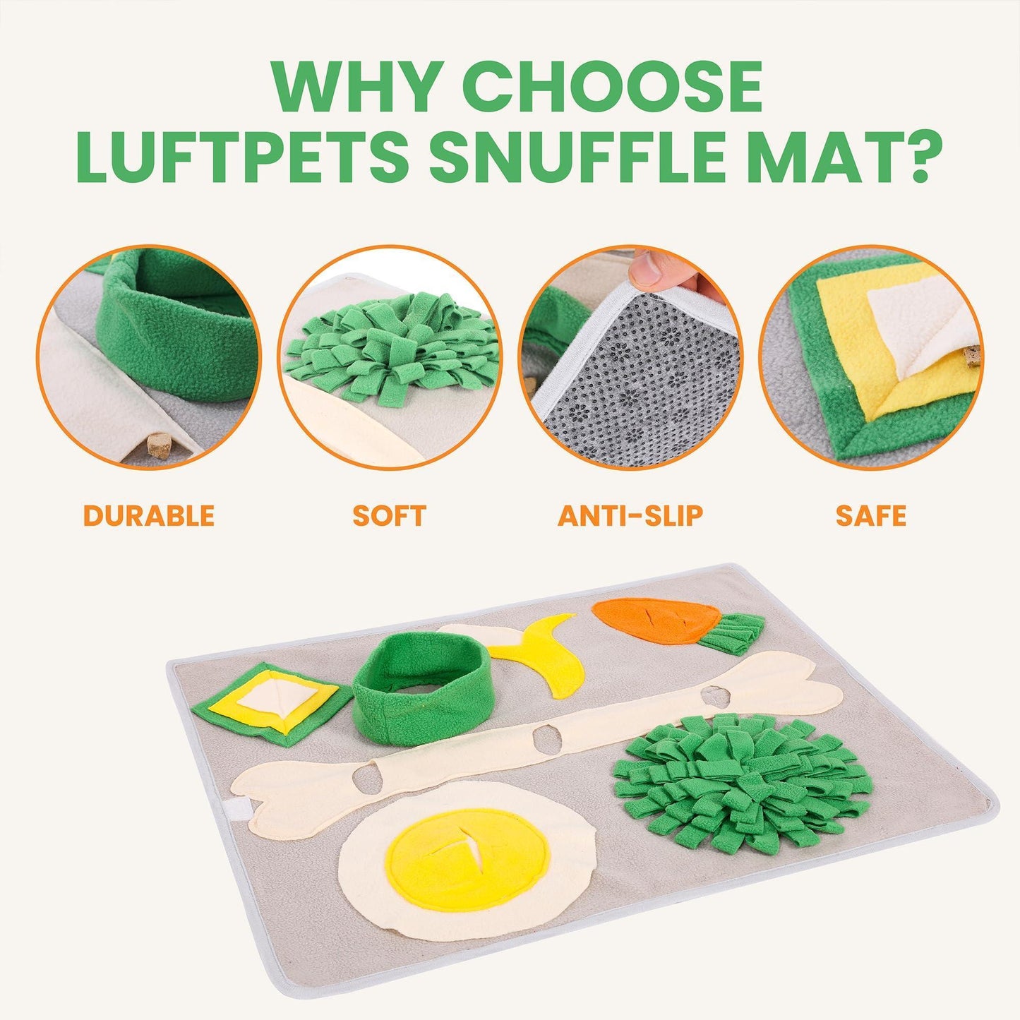 Snuffle Mat for Dogs Large Breed Keeps Pets Busy Indoors Comfortable to Lay On Soft Foraging Mat for Rabbits & Cats Interactive Enrichment Toy Slows Down Feeding Alternative to Bowls
