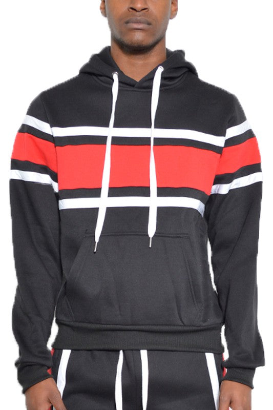 SOLID WITH THREE STRIPE PULLOVER HOODIE - Scarvesnthangs