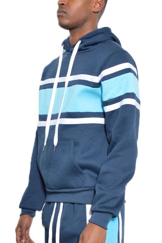 SOLID WITH THREE STRIPE PULLOVER HOODIE - Scarvesnthangs