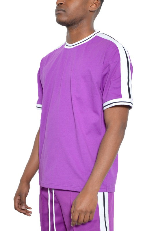 Striped Tape Short Sleeve T-shirt - Scarvesnthangs