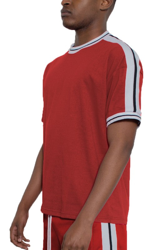 Striped Tape Short Sleeve T-shirt - Scarvesnthangs