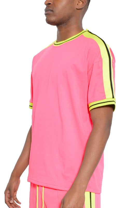 Striped Tape Short Sleeve T-shirt - Scarvesnthangs