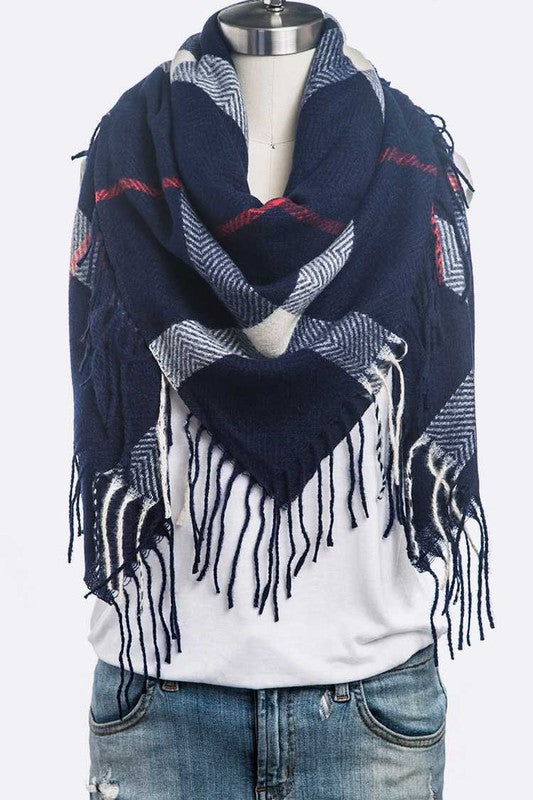 Fringe Soft Plaid Square Scarf