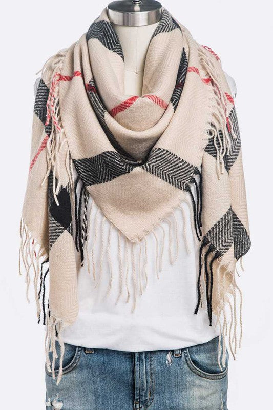 Fringe Soft Plaid Square Scarf