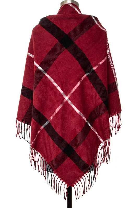 Fringe Soft Plaid Square Scarf