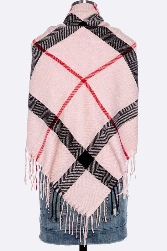 Fringe Soft Plaid Square Scarf